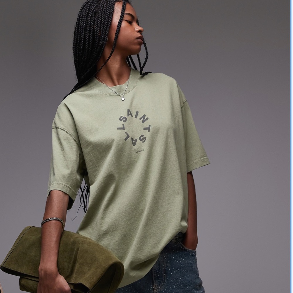 AllSaints Tierra oversized t-shirt in basil green